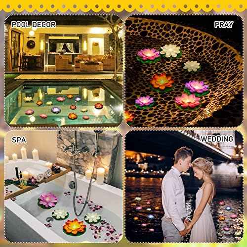 Hortsun 18 Pcs 3.94/5.91 in Floating Lotus Lights with Battery, Multicolor - Image 6