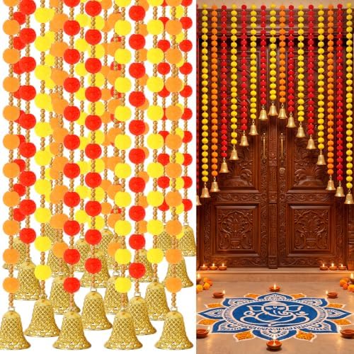 12 Pcs 4 ft Diwali Marigold Garland Decorations Indian Artificial Flowers by Highergo