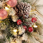 Pre-lit Snow Christmas Wreath with Red Balls,Berries and Bows,24 Inch 50 Battery Operated LED Lights,Holiday Decoration for Front Door Outdoor - Image 2