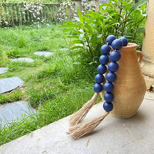 OMISHE 76" Long Extra Large Wood Bead Garland Navy Blue with 1.6" Diameter Wooden Beads and Tassels, Rustic Farmhouse Country Decorative Beads for Home Decor Tiered Tray Decor, Navy Blue - Image 6