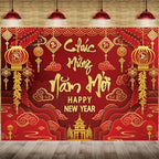 Happy Vietnamese New Year Backdrop 10x8FT 2026 Vietnamese Lunar New Year Photography Background 2026 TET Decorations Kids Family Photoshoot Studio Props by CINRAY