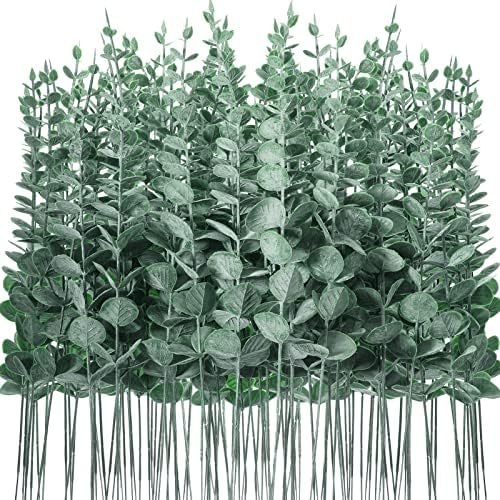 Canlierr 100 Pcs Faux Eucalyptus Stems Greenery Leaves Branch,Dark Green by Canlierr