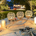 Set of 3 Gold Crystal Tea Light Candlestick Holders Flower Shape with Crystal Pendant Bowl Votive Metal Candle Holder for Table Centerpieces Wedding Home Decor (Gold, 3 arm) - Image 2