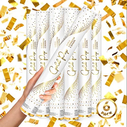 JAPJA Streamer Confetti Cannons, Metallic Gold, 16in, 6-Pack by JAPJA