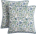 Ridhi Block Print Columbia Blue Cotton Pillow Cover 24" x 24" (Set of 2) by Ridhi