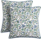 Ridhi Block Print Columbia Blue Cotton Pillow Cover 24" x 24" (Set of 2) by Ridhi