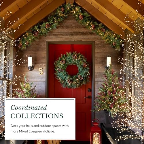 Balsam Hill Mixed Evergreen Window Christmas Wreath - 22" Traditional Greenery Wreath with Faux Candle & Battery-Operated LED Clear Lights for Indoor and Outdoor Holiday Decorating - Image 7