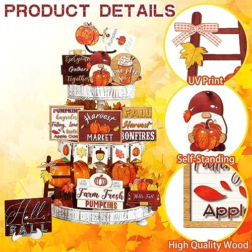 14 Pcs Halloween Tiered Tray Decor Set, Gnome Wood Table Signs (Classic) - Image 3