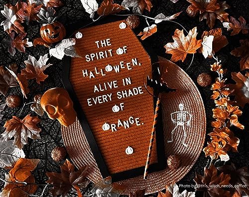Nomnu Coffin Letter Board, Orange Goth Decor w/Bat Stickers, Spooky Emojis - Image 6