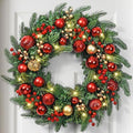 Christmas Wreath with Lights, 2 Pack 20 Inch Christmas Wreaths for Front Door, Large Winter Door Wreath with Ball Ornaments, Berries and Norfolk Pines, Xmas Decor for Indoor Outdoor Wall Windows by Yastouay