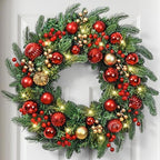 Christmas Wreath with Lights, 2 Pack 20 Inch Christmas Wreaths for Front Door, Large Winter Door Wreath with Ball Ornaments, Berries and Norfolk Pines, Xmas Decor for Indoor Outdoor Wall Windows by Yastouay
