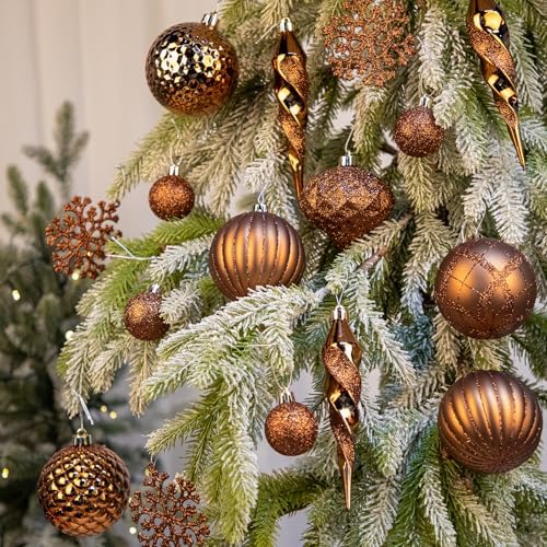 50PCS Christmas Tree Ornaments Set with Shatterproof Christmas Balls Icicle Snowflake Hanging Ornaments for Home Office Farmhouse Christmas Decorations, Bronze - Image 4
