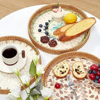 Kmelep Round Rattan Tray with Mother of Pearl Inlay, Rattan Serving Tray with Wooden Base, Decorative Wicker Basket for Table Decor, Storage and Display of Coffee Bread Food Fruit (Wicker) - Image 3