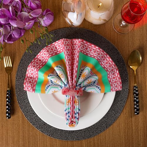 FINGERCRAFT Cloth Napkins Set of 12, 100% Cotton, 20x20 Inch, Coral Oasis - Image 2