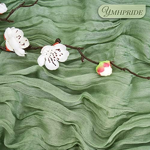 YMHPRIDE 12 Pack Cheesecloth Table Runner 35x120in Sage Green Table Runner - Image 3
