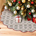 MiniInflat Quilted Christmas Tree Skirt - Vintage Floral Block Print Christmas Tree Skirt with Scalloped Edge Thicken Cotton for Home Decorations Holiday Party Gift(60 Inch,Gingham Floral,Prune Red) - Image 5