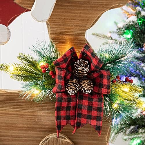 Glitzhome 36" H Lighted Wooden Christmas Chunky Reindeer Porch Sign Standing Deer Porch Decor Rustic Merry Christmas Welcome Sign Holiday Party Outdoor Indoor Xmas Decorations - Image 5