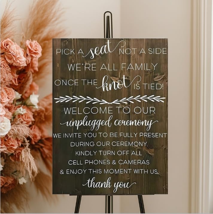 Wedding Sign Rustic Pick A Seat & Unplugged Wooden Vertical Sign for Wedding Ceremony & Reception Decor Seating Plan & Directional Decorations, Engagement & Anniversary Sign - 18x24in - Image 4
