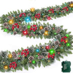 TURNMEON 9 Ft Prelit Artificial Christmas Garland Decor Timer 50 Lights 8 Modes Berry Snowy Bristle Pinecone Battery Operated Xmas Christmas Decoration Mantle Fireplace Home Indoor Outdoor by TURNMEON