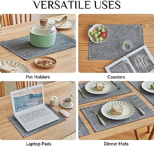 Softalker Faux Linen Cloth Placemats Set of 8-12 x 18 Inch, Light Grey - Image 5
