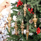 Soaoo 6 Pcs 6.3 in Rose Gold Mercury Glass Finial Christmas Ornaments - Image 3