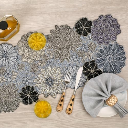Beaded Table Runner 13 x 36 Inch - Handmade Floral Glass Bead Decorative Runner for Dining Table, Coffee Table, Farmhouse, Wedding, Seasonal & Everyday Centerpiece Decor, Multi Color - Image 3