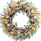 26 Inch Spring Summer Colorful Flower Wreath for Front Door, Forsythia Lavender Wild Flowers Wreath for Home Decor, Colorful Wild Flowers with Green Leaves for Everyday by Egolot