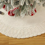 Ivory Knitted Christmas Tree Skirt, Cozy Cable Knit Design with Scalloped Edge and Ties, Rustic Farmhouse Holiday Décor for Christmas Tree Base(Ivory, 36") - Image 2