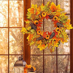 GLLBTPT 20in Fall Wreath Full Handcrafted Autumn Front Door Wreath with Pumpkins Maple Leaves Berries for Halloween Thanksgiving Harvest Decoration (Maple Leaf) - Image 6