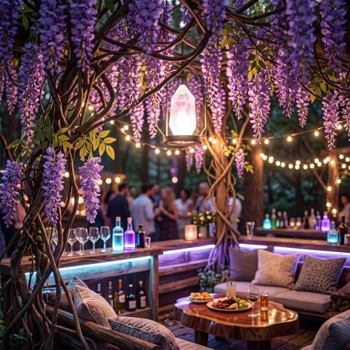 Lyrow 60 Pack Artificial Purple Wisteria Floating Garland, Ceiling Hanging Flower Vines, Enchanted Themed Decorations, Whimsical Party Coquette Aesthetic Fairy Room Decor, Garden Wedding Wall Decor - Image 5