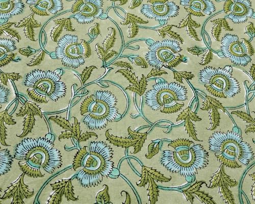 72x160 Inches Rectangle Hand Block Printed Cotton Tablecloth, Green White Floral Table Cloths Washable, Indian Table Linen For Halloween Christmas Outdoor Thanksgiving Gifts Home Decor Dinning Outdoor - Image 4