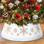 DoreenBow Christmas White Tree Collar Ring, 30'' Plush Gold Snowflake Sequin Tree Skirt, Christmas Artificial Tree Base Stand Cover, Xmas Tree Decorations Ornaments for Home Party Holiday by Doreenbow