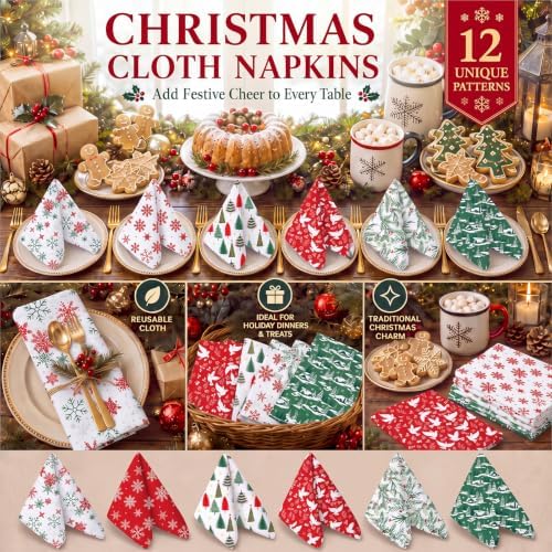 Mixweer 24 Pack Christmas Cloth Napkins Bulk, 15 x 15 Inch Square - Image 5