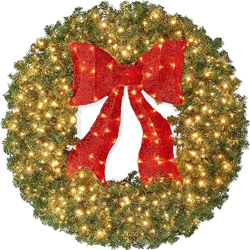 Best Choice Products 60in Large Artificial Pre-Lit Fir Christmas Wreath Holiday Accent Decoration for Door, Mantel w/Red Lighted Bow, 375 LED Lights, 930 PVC Tips, Power Plug-in by BestChoiceProducts