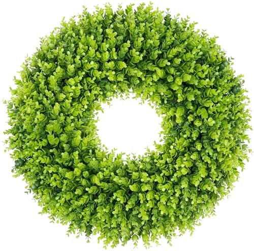DDHS 28 inch Boxwood Wreath, Artificial Large Spring Wreaths for Front Door with Yellow Sash can DIY Shaped, Summer Wreaths for Hanging in the Shop, Farmhouse, Roof Green Everyday Wreath Home Decor by DDHS