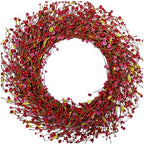 24 Inch Winter Christmas Large Sugar Red Berries Wreath for Front Door, Xmas Red Berry Wreaths for Indoor Outdoor, Winter Holiday Home Decor Wreath by Egolot