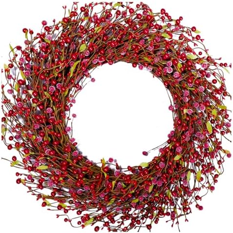 24 Inch Winter Christmas Large Sugar Red Berries Wreath for Front Door, Xmas Red Berry Wreaths for Indoor Outdoor, Winter Holiday Home Decor Wreath by Egolot