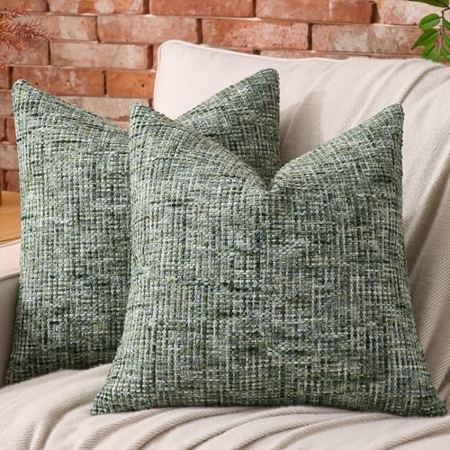 AmHoo Pack of 2 Chenille Textured Throw Pillow Cover, 500GSM Boho Farmhouse Decorative Couch Pillow Covers for Modern Home Decor Bed Sofa Living Room 18 x 18-Inch Black Forest by AmHootextile