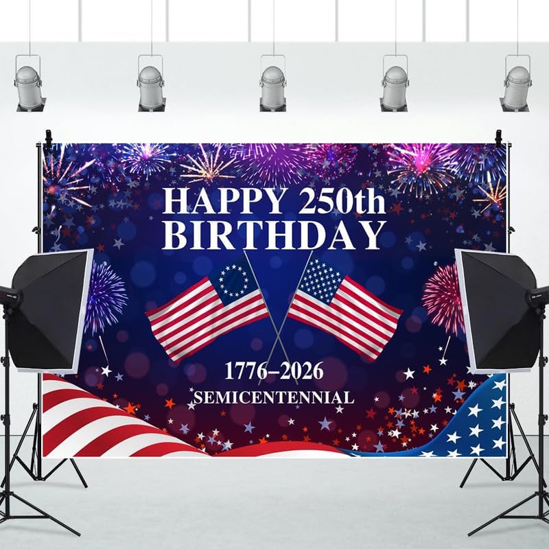 4th of July Backdrop Decorations Independence Day Backdrop 250 Anniversary USA Flag Banner 15x8ft 250th Birthday Fireworks Semiquincentennial Photography Background Photo Studio Props - Image 2