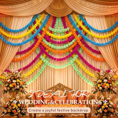 XunYee 10 Pcs 5 ft Marigold Garland for Decoration Long Strands, 5 Colors - Image 6