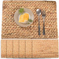 Water Hyacinth Rectangular Placemats Set of 6, 17 x 12 Inch Woven Rattan Table Mats for Dining Table, Heat Resistant Wicker Place Mats for Rectangular Tables, Boho Farmhouse Kitchen Decor by SOKFARM