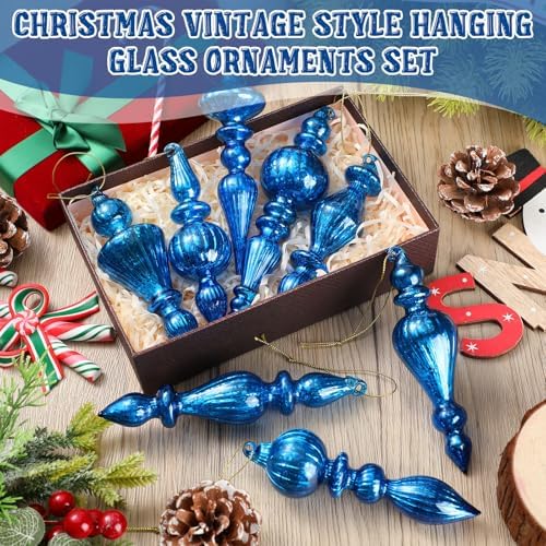 Mifoci 8 Pcs 6 Inch Mercury Glass Finial Christmas Ornaments,Blue - Image 2