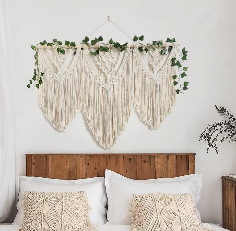 guzhiou large macrame wall hanging - Boho Tapestry Macrame Wall Decor Art- Chic Bohemian Handmade Woven Tapestry Home Decoration for Bedroom Living Room Apartment Wedding Party - 43"x32" (with Ivy) - Image 5