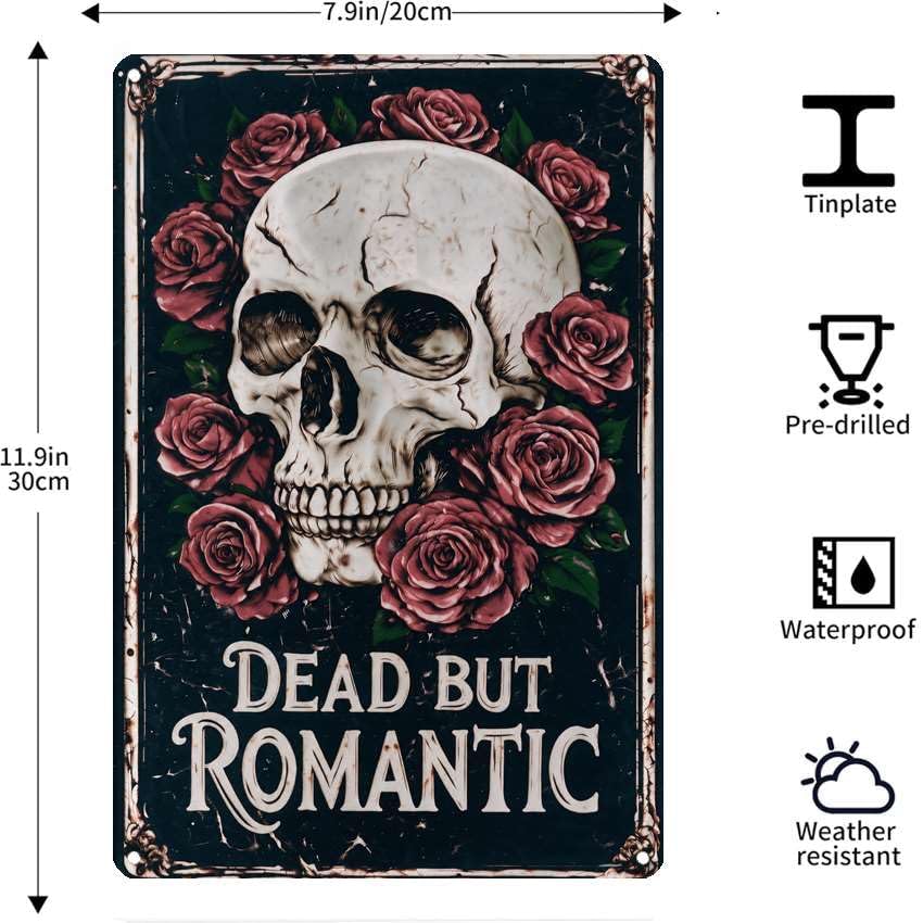 Vintage Metal Tin Sign Halloween Skull Roses Gothic Romance Wall Art for Bedroom Bar 6×8 Inches with Metal Frame - Image 7