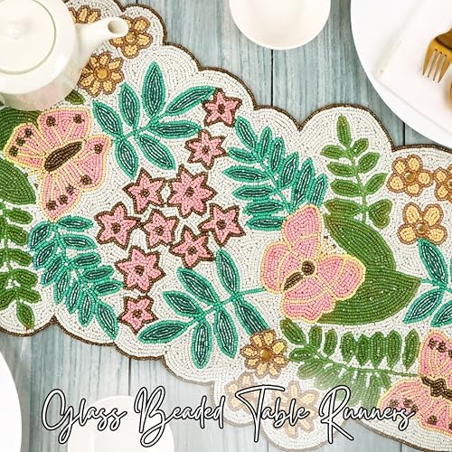 CLEENTABLE Spring Floral Beaded Table Runner, Multicolor, 13x36 - Image 2