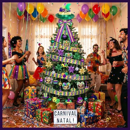 Halfchet 43 Pcs Mardi Gras Theme Tree Decoration Mardi Gras Theme Tree Hanging Ornament Carnival Purple Green Gold Decoration for Carnival Party Decor - Image 6