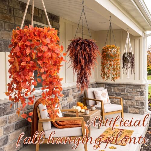 Daifunli 12 Pcs Artificial Fall Hanging Plants Fake Hanging Ferns Plastic Autumn Faux Plants for Wall Room Garden Garland Indoor Outdoor Decor No Basket - Image 4