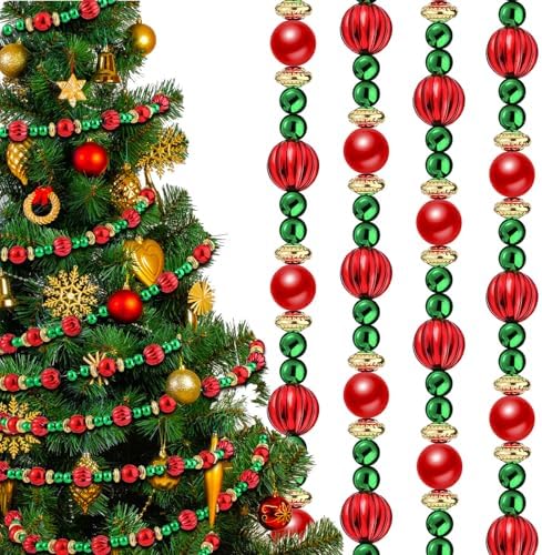 Geosar 12 Pcs Bead Garland for Christmas Tree 9 Feet Red and Green by Geosar