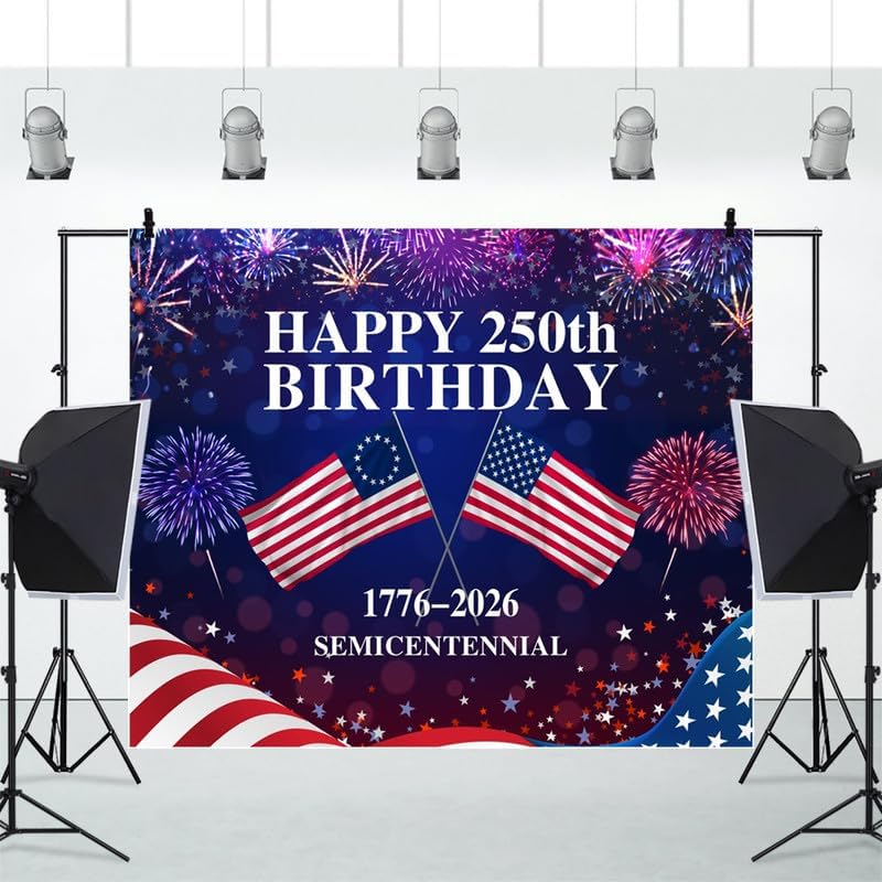 4th of July Backdrop Decorations Independence Day Backdrop 250 Anniversary USA Flag Banner 12x10ft 250th Birthday Fireworks Semiquincentennial Photography Background Photo Studio Props - Image 7