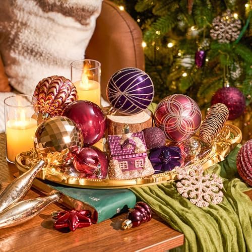 JORNOY 106Pcs Christmas Ornaments Bulk, Shatterproof Plastic Hanging Balls Bulbs Assorted Decor for Tree Decorations Home Holiday Party with Lanyard, Jewel Tone - Image 3